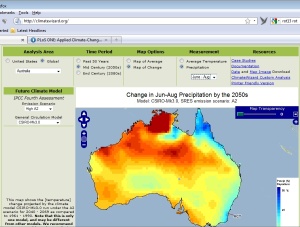 Sample of ClimateWiz looking at winter rain in 2050s Australia 